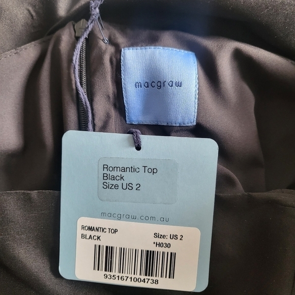 New Macgraw Romantic 100% Silk Square Neckline Black Blouse Bridgerton NWT 2 - Picture 13 of 16